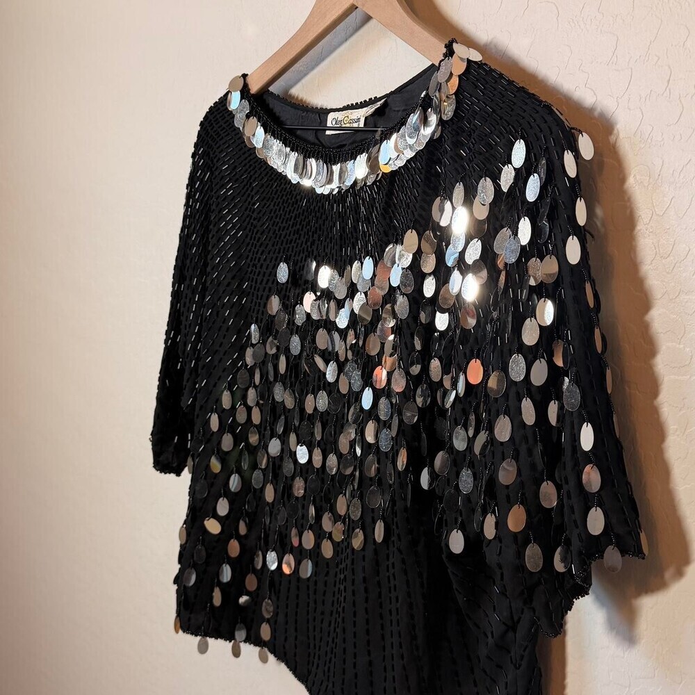 Vintage Oleg Cassini Sequin Beaded Blouse Size M - Picture 2 of 4